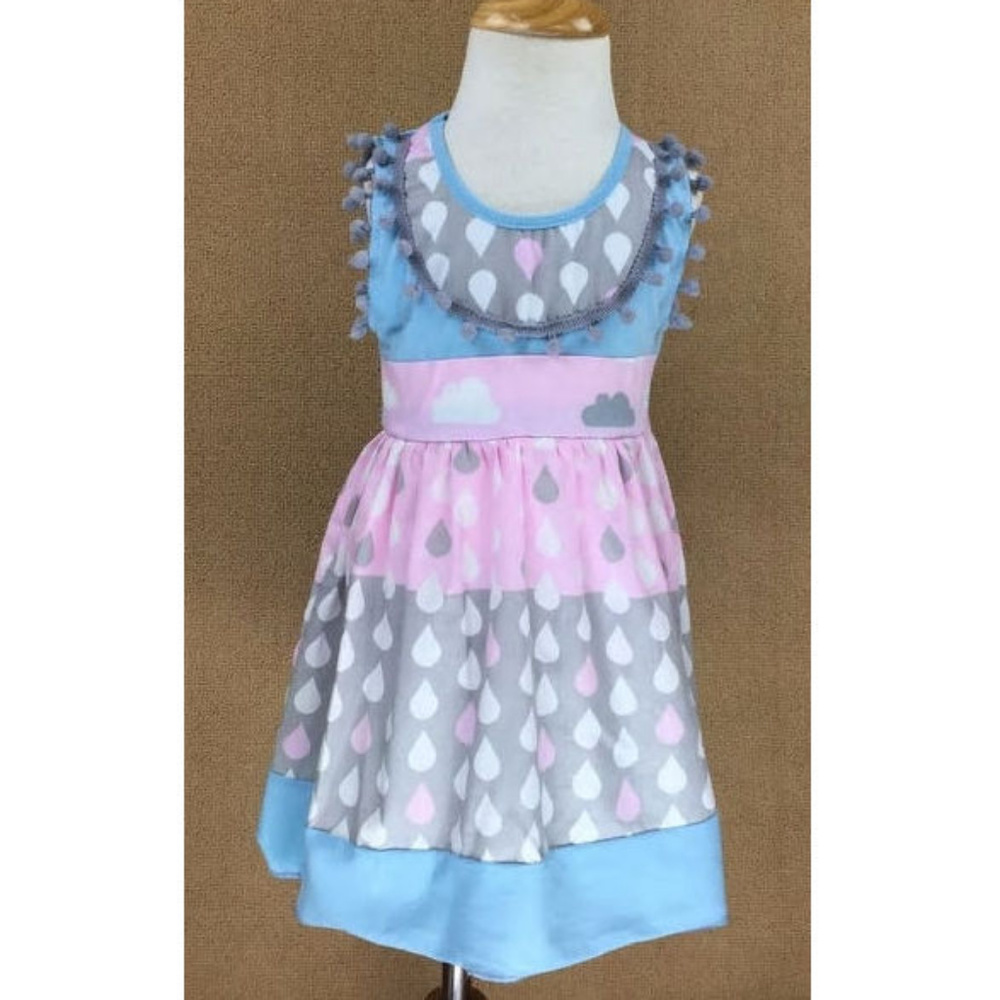 Boutique Rain Clouds Drops Tiered Ruffle Dress